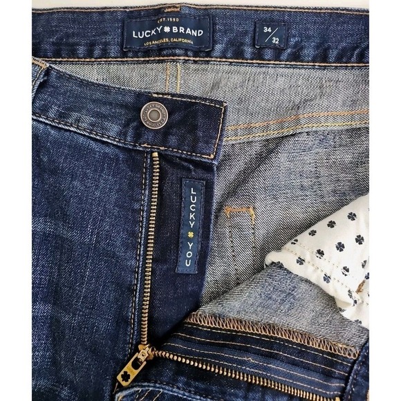 Lucky Brand ~Men's 34 x 32~ Dark Blue Denim 410 Athletic Slim Jeans Distressed. - Picture 4 of 9